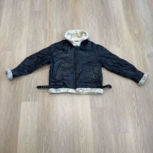 Black leather Jacket with Fur Trim